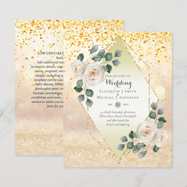 Basse Budget Rose Diamond Frame Mariage Invitation (Devant / Derrière)