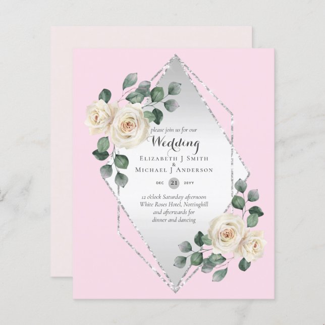 Basse Budget Rose Diamond Frame Mariage Invitation (Devant / Derrière)