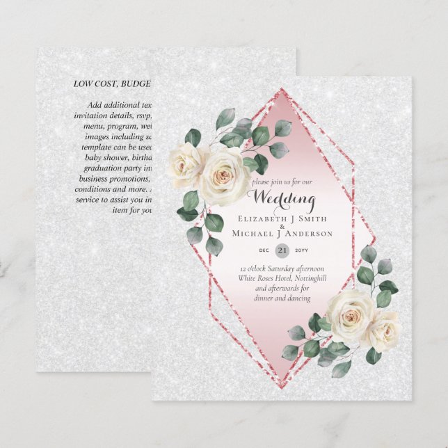 Basse Budget Rose Diamond Frame Mariage Invitation (Devant / Derrière)