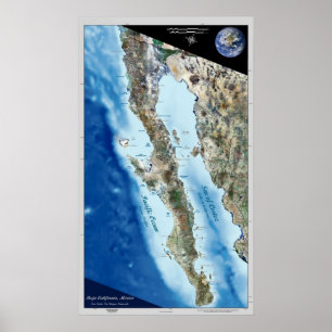 Basse Californie, Mexique poster par satellite