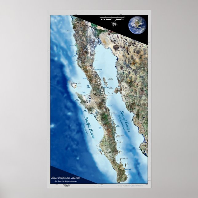 Basse Californie, Mexique poster par satellite (Devant)