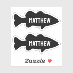 Basse de pêche noire personnalisée Sticker de nom 