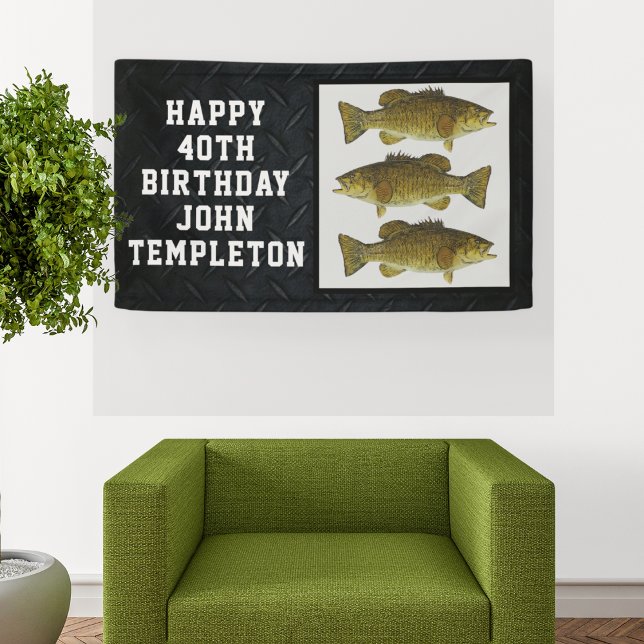 Basse Smallmouth Cool de pêche Bannière d'annivers (A smallmouth bass fishing birthday banner, Personalize the name and age.)