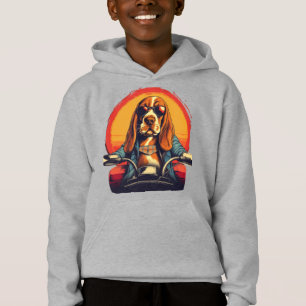 basset cool hound biker au coucher du soleil