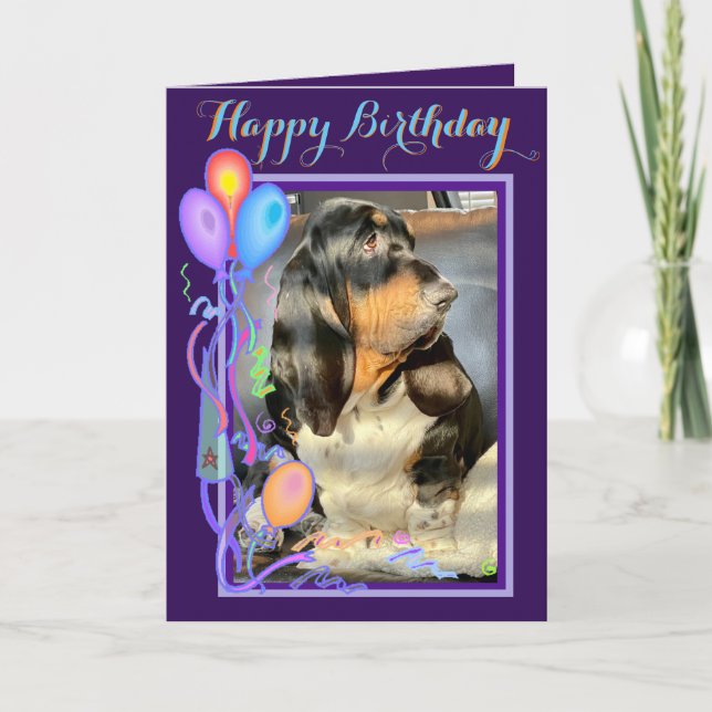 Basset Cute Hound Sur Carte Amusante Anniversaire  (Devant)