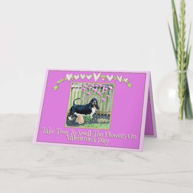 Basset & Fleurs sur Carte de la Saint-Valentin Drô (Devant)