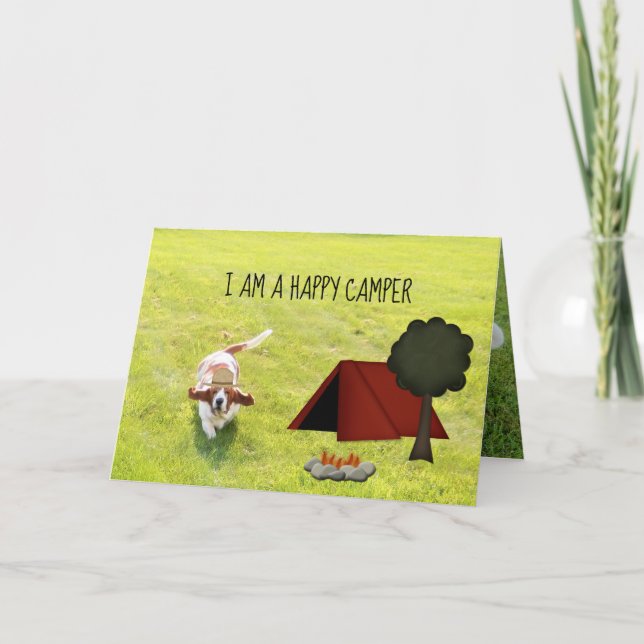 Basset Hound Camper Sur Carte Anniversaire (Devant)