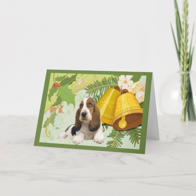 Basset Hound carte de Noël cloches (Devant)