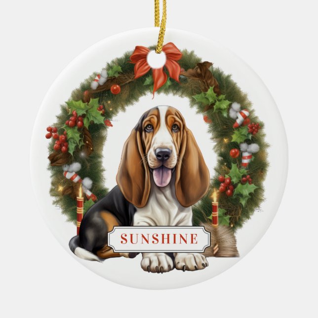 Basset Hound Ceramic Circle Ornement (Devant)
