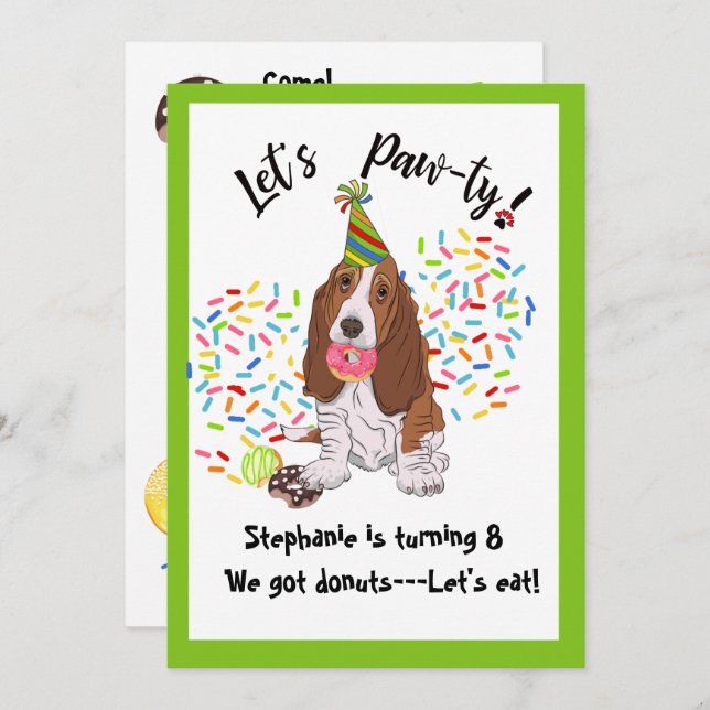Basset Hound Chien Donut Anniversaire Invitation d (Devant / Derrière)