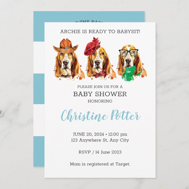 Basset Hound Chiot Thème Baby shower Invitation (Devant / Derrière)