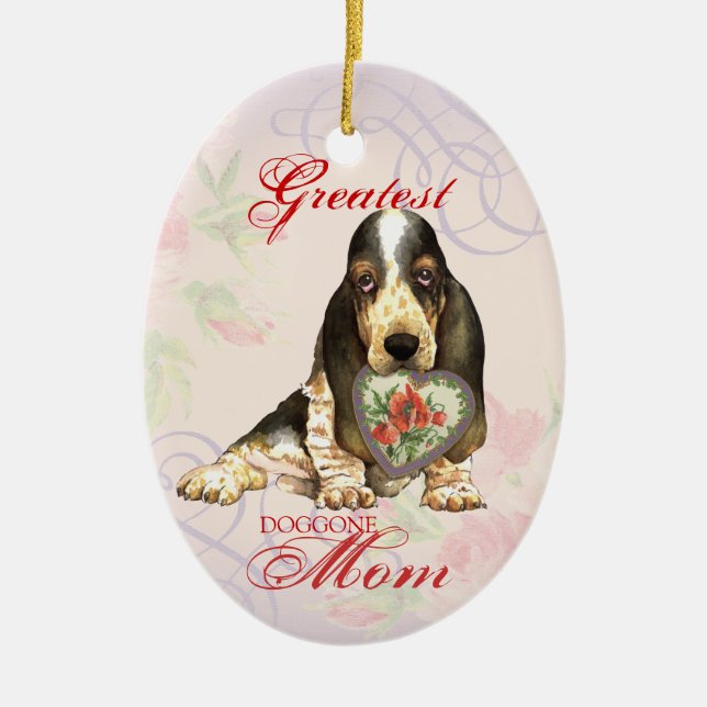 Basset Hound Coeur Maman Ornement céramique (Devant)