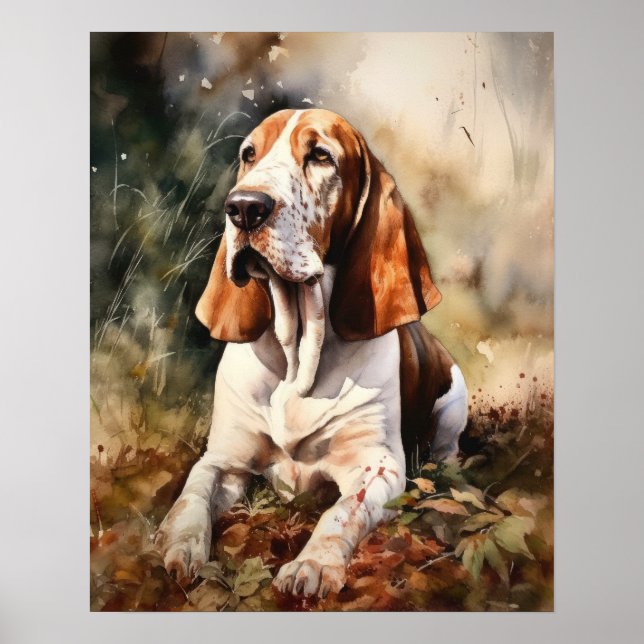 Basset Hound Dog Art Imprimer Poster (Devant)
