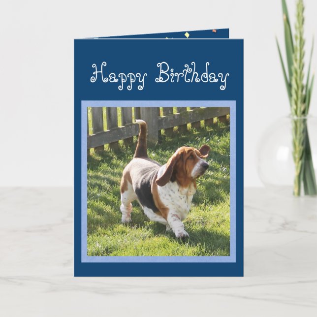 Basset Hound drôle sur la carte d'anniversaire mig (Devant)