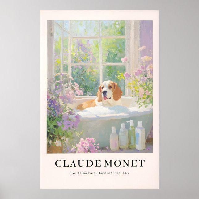 Basset Hound in Bathtub Poster Monet Style (Devant)