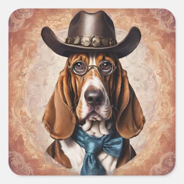 "Basset Hound in Hat and Tie" Sticker Sheet (Devant)