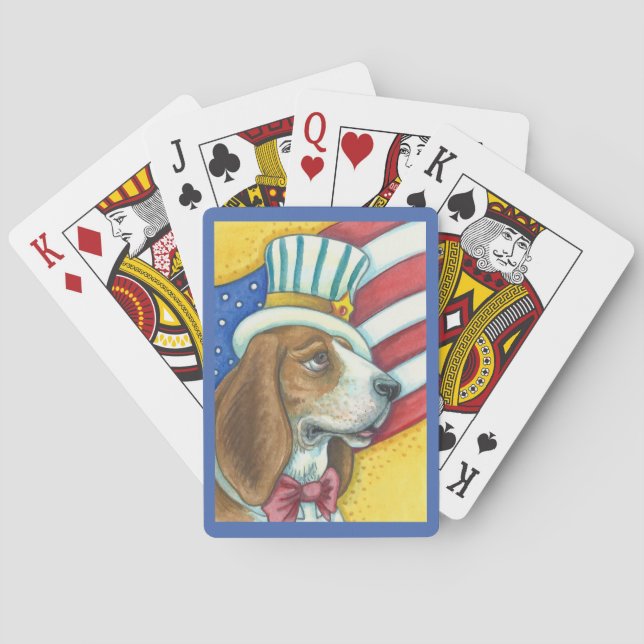 BASSET HOUND ONCLE SAM, CHIENS CARTES DE JEU EN VÉ (dos)