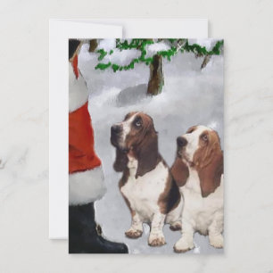 Basset Hounds rencontre Père Noël Christmas Card