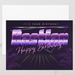 Bastian Nom Prénom carte rétro lilas Anniversaire