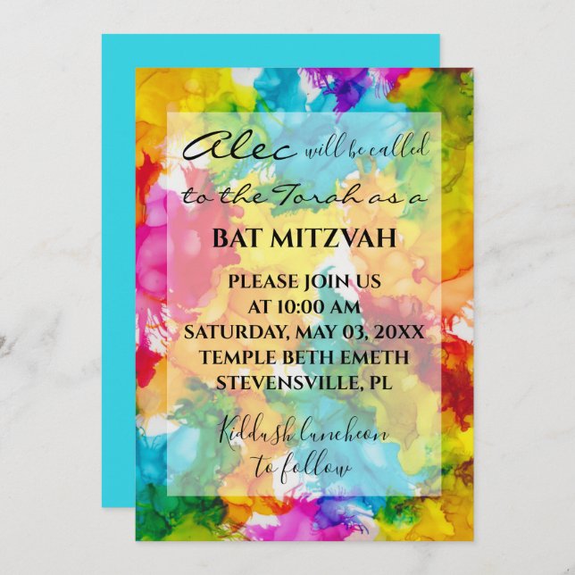 Bat Bar Mitzvah Splash de couleur Invitation (Devant / Derrière)