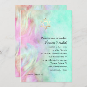 Bat mitzvah Aqua Tie Dye Conception Invitation