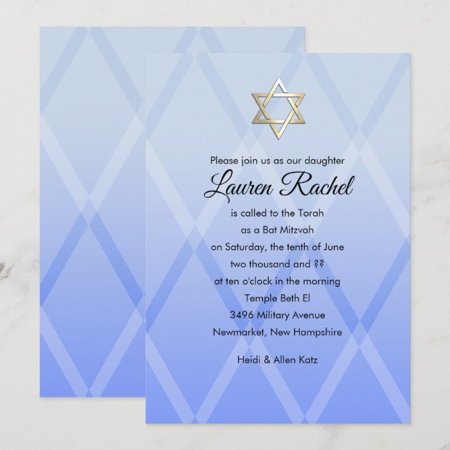 Bat mitzvah Arlequin bleu Invitation (Devant / Derrière)