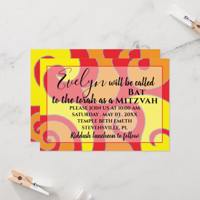 Bat mitzvah Bar Mitzvah Silvery Swirls Invitation (Devant/Arrière en situation)