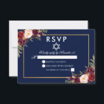 Bat mitzvah Bleu Bourgogne Floral Or RSVP<br><div class="desc">Carte RSVP Bat mitzvah couleur Aquarelle Bourgogne Marsala bleu Floral or</div>
