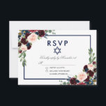 Bat mitzvah Burgundy Bleu Floral Argent RSVP<br><div class="desc">Aquarelle Burgundy Marsala Blue Floral Bat mitzvah Argent carte RSVP</div>
