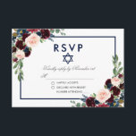Bat mitzvah Burgundy Bleu Floral Argent RSVP<br><div class="desc">Aquarelle Burgundy Marsala Blue Floral Bat mitzvah Argent carte RSVP</div>