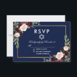 Bat mitzvah Burgundy Blue Floral Gold RSVP<br><div class="desc">Carte RSVP Bat mitzvah couleur Aquarelle Bourgogne Marsala bleu Floral or</div>