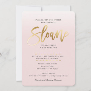 Bat mitzvah CUSTOM Invitation or rose pâle SLOANE
