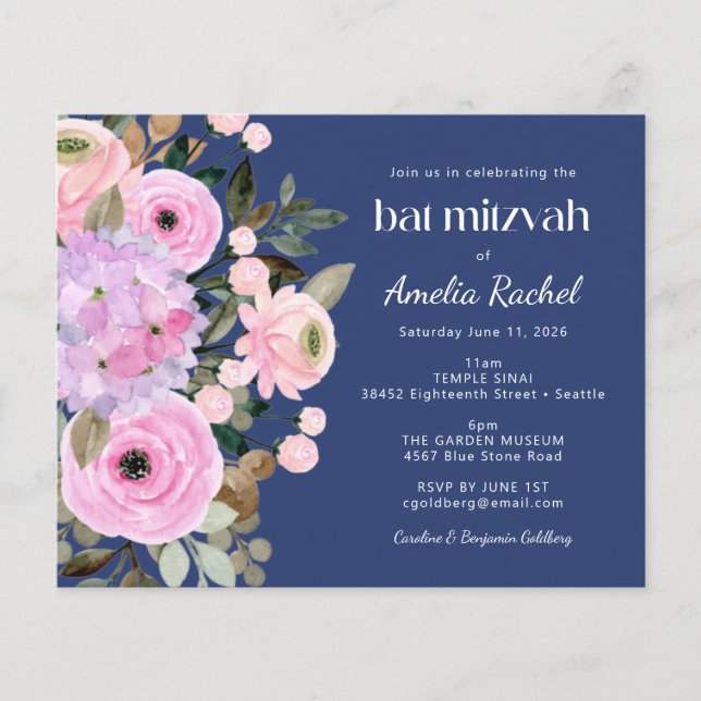 Bat mitzvah d'aquarelle bleu lavande budgétaire (Devant)