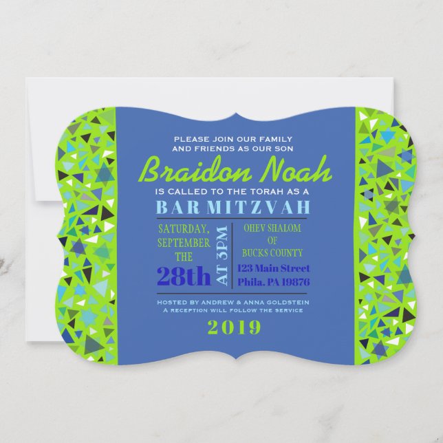 BAT MITZVAH de la barre STAR WALL Invitation Lime  (Devant)