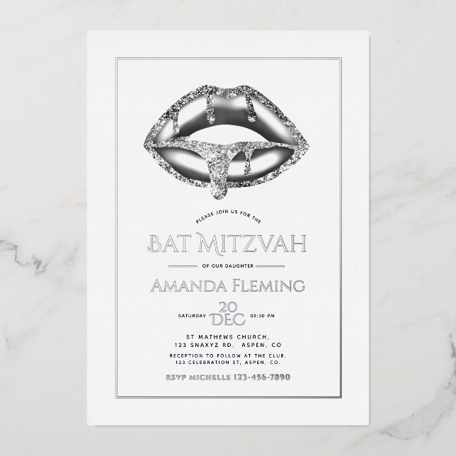 Bat mitzvah de lèvres d'argent - Invitation photo  (Recto)