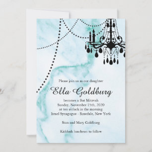 Bat mitzvah de lustre Invitation sur marbre turquo