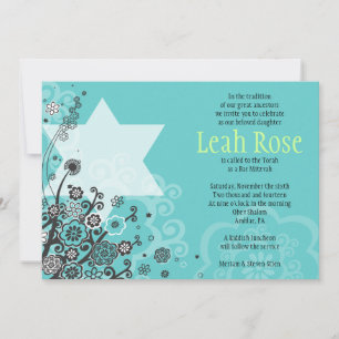 BAT MITZVAH d'invitation STAR FLOWERS Invitation
