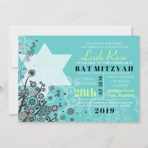 BAT MITZVAH d'invitation STAR FLOWERS Invitation