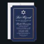 Bat mitzvah Elegant Bleu et Or Invitation<br><div class="desc">Bat mitzvah Carte d'invitation bleue et or - Style de billet</div>