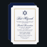 Bat mitzvah Elegant Blue Gold Invitation<br><div class="desc">Bat mitzvah Carte d'invitation bleue et or - Style de billet</div>