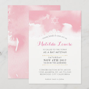 BAT MITZVAH élégant couleur rose pâle invitation