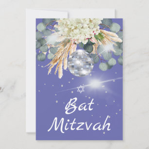 Bat mitzvah Floral Disco Ball Purple Invitation