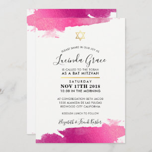 BAT MITZVAH INVITATION moderne doré noir rose or