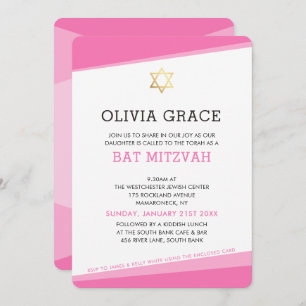 BAT MITZVAH INVITATION simple angle moderne rose