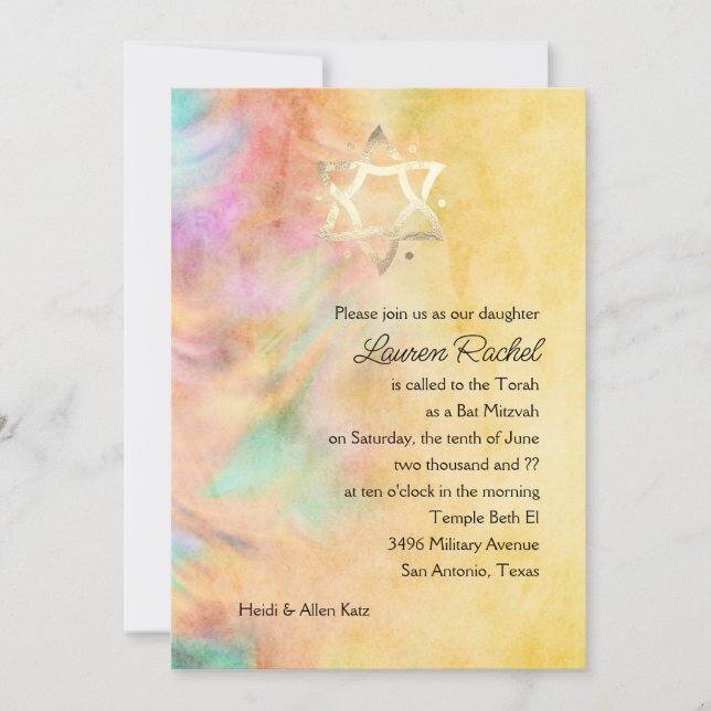 Bat mitzvah Jaune Teinture Conception Invitation (Devant)