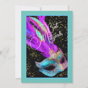 Bat mitzvah Masquerade noir rose bleu Invitation