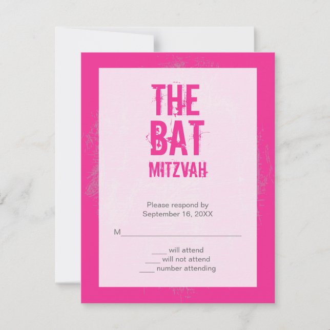 Bat mitzvah Rock Band RSVP Reply Card en rose (Devant)