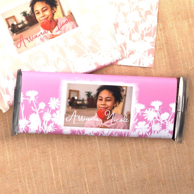Bat mitzvah rose blanc Floral Barre de bonbons (personalized pink chocolate candy bar wrappers labels for girls birthday party favor bat mitzvah )