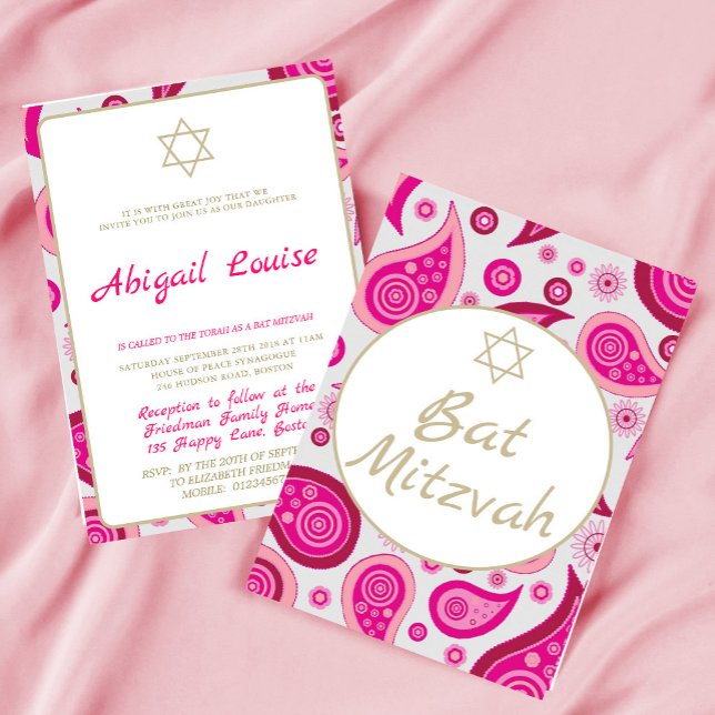 Bat mitzvah rose étoile de David Invitation modern (Créateur téléchargé)