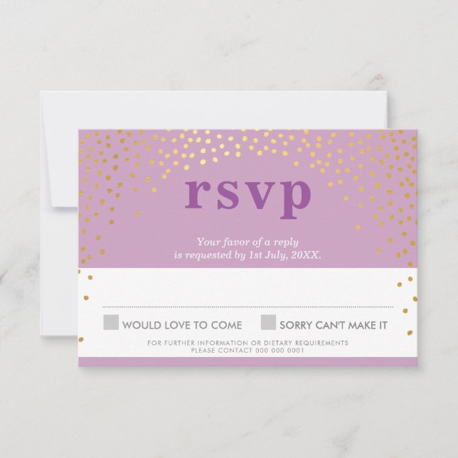 BAT MITZVAH RSVP rustique mignon confetti or viole (Devant)